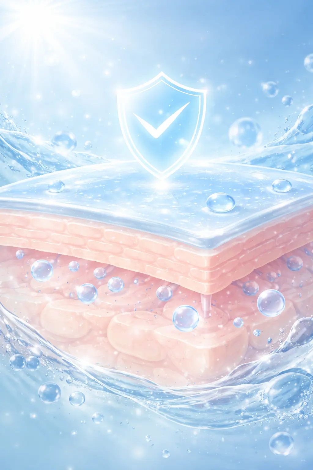 Ilustrasi skin barrier yang sihat, terhidrasi dan melindungi kulit