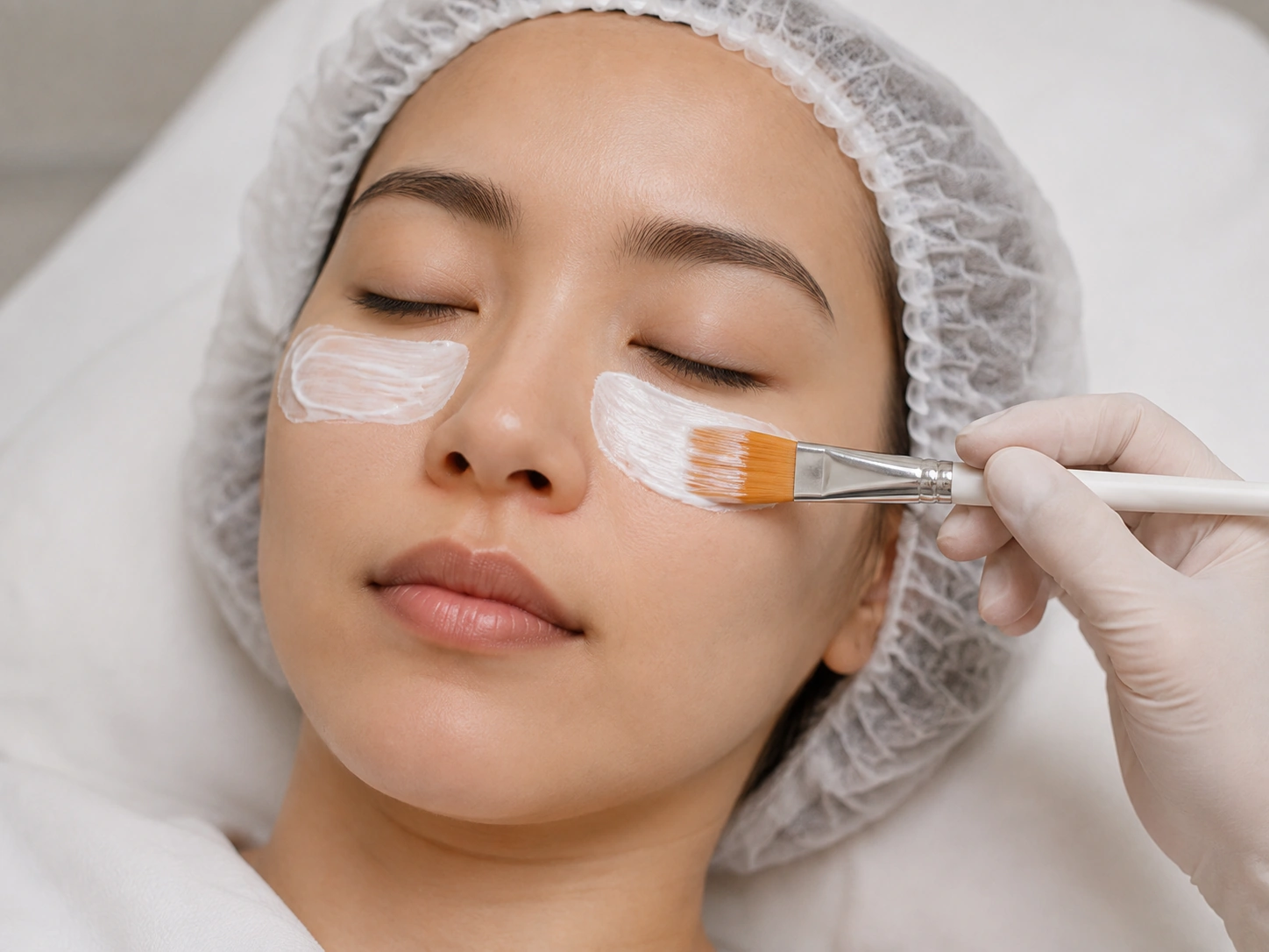 Cleansing and numbing cream applied before Polyphil eye treatment