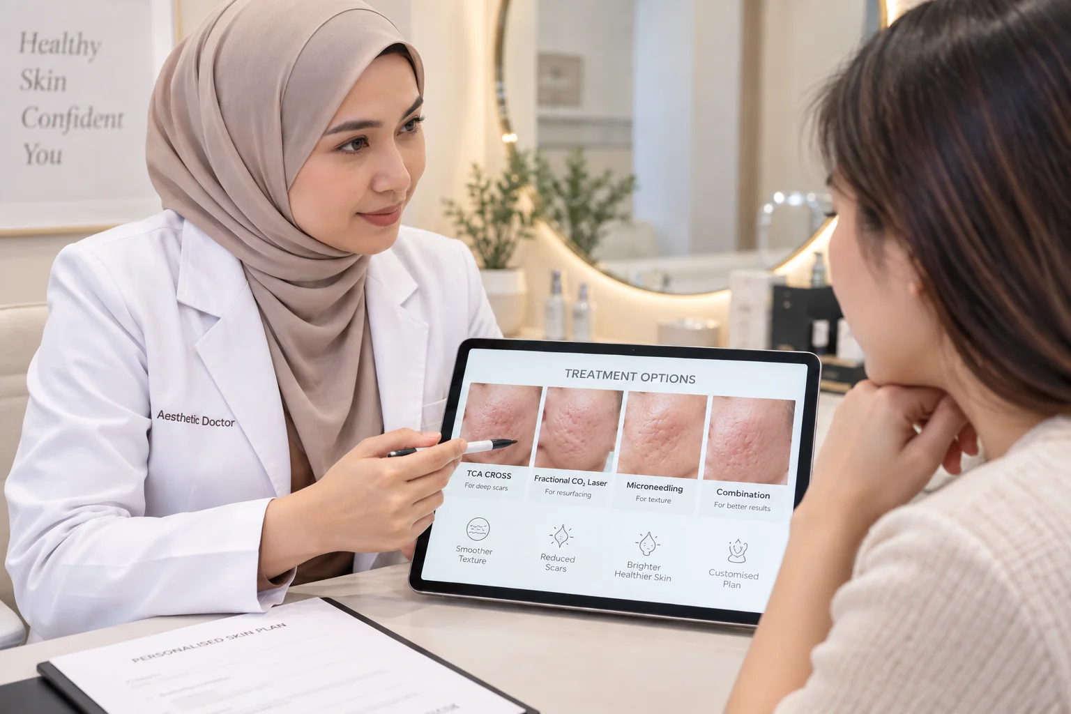 Doctor assessment for combination acne scar treatment