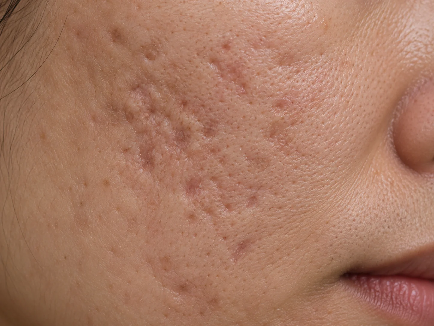 Close-up image of acne scars