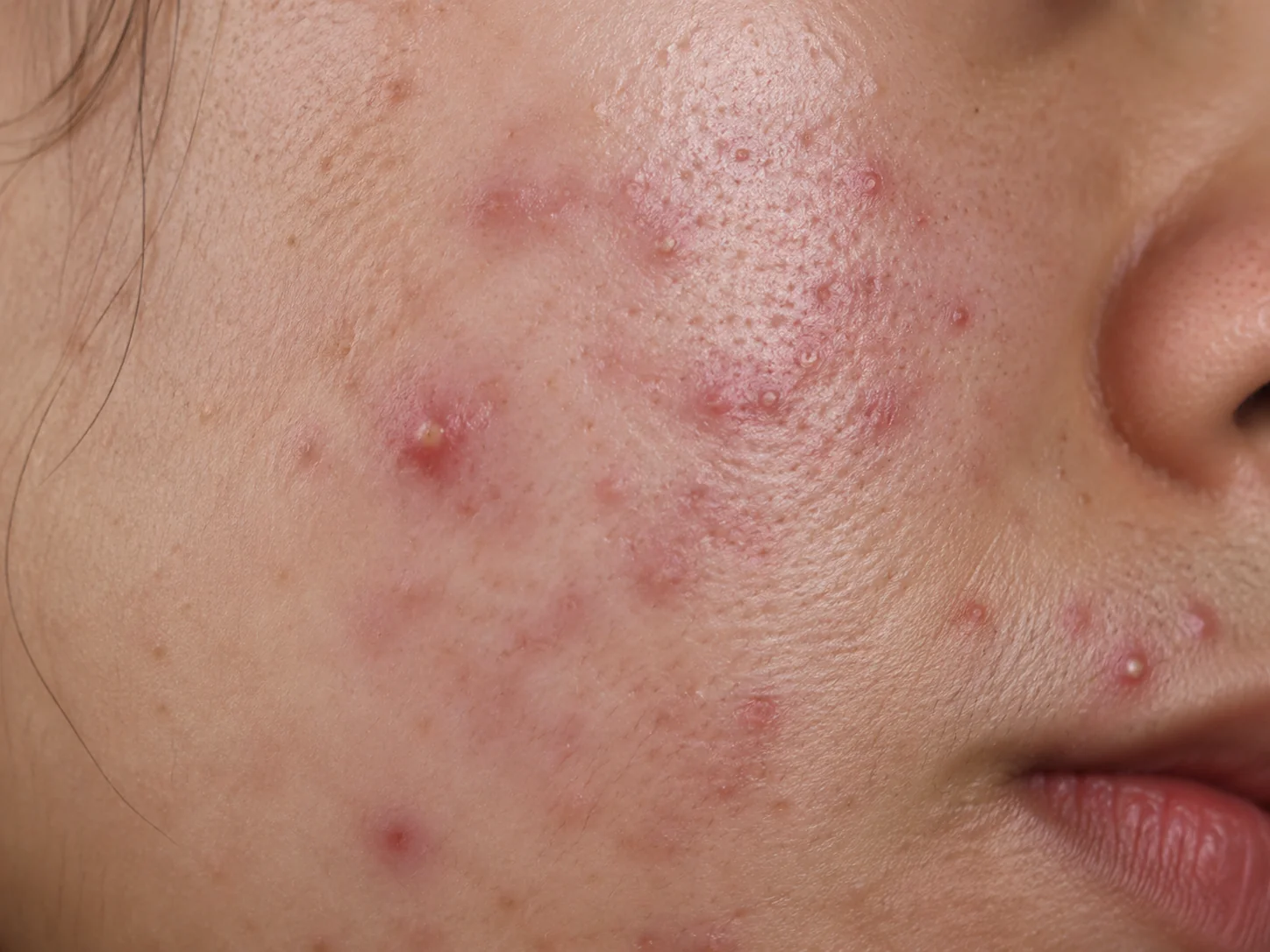 Close-up image of active acne