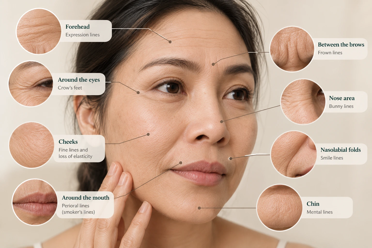 Common areas where facial wrinkles appear