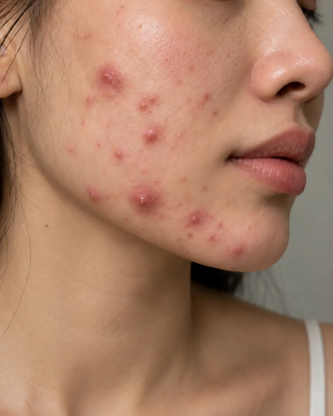 Close-up clinical image of cystic or nodular acne