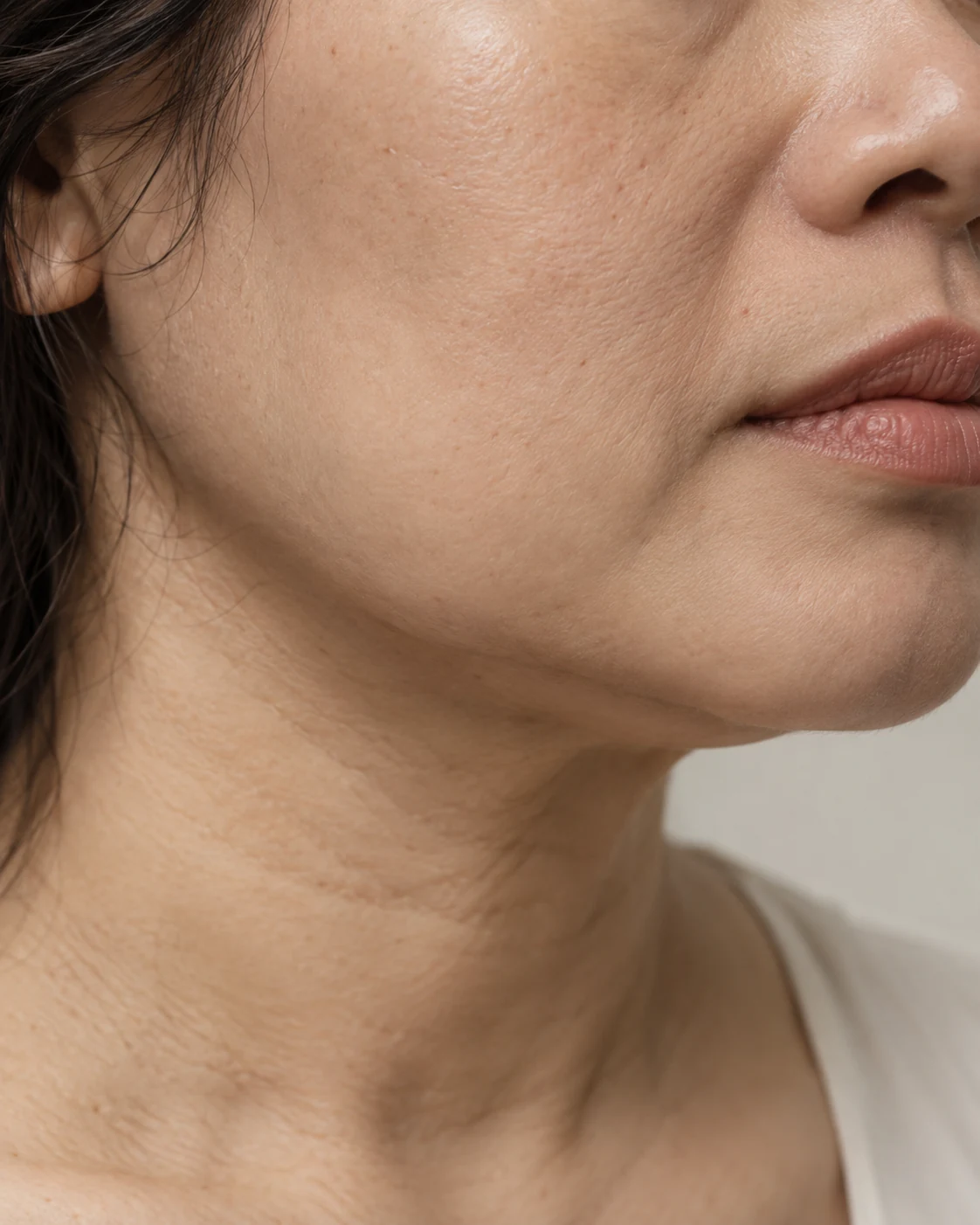 Reduced cheek firmness associated with facial skin ageing