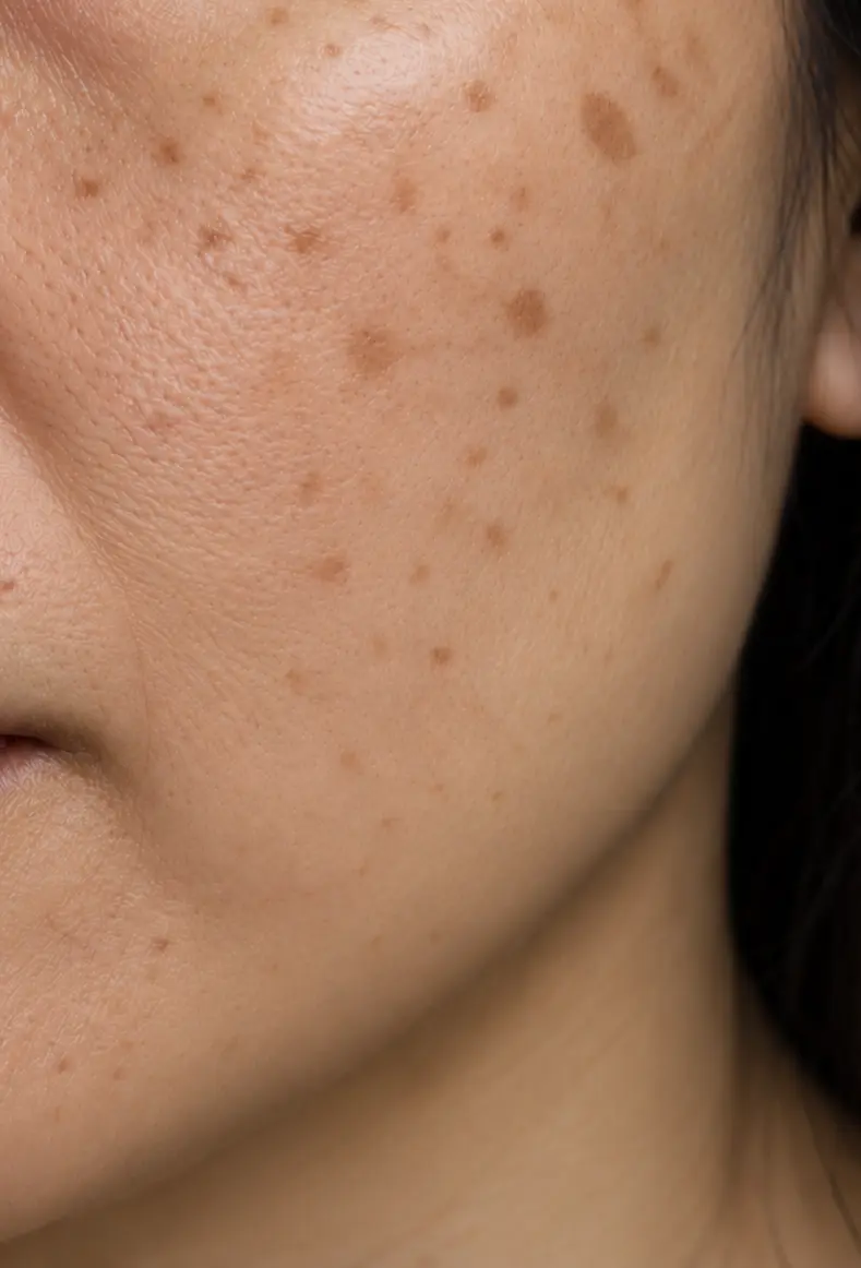 Sun spots and pigmentation on facial skin