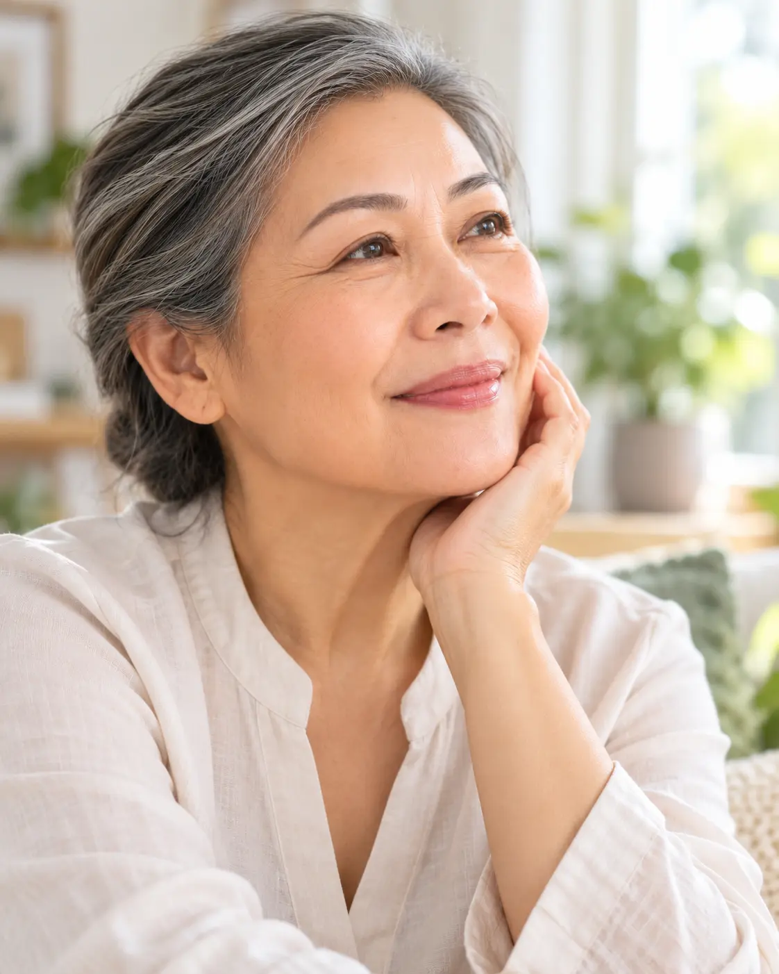 Natural portrait conveying calm long-term skin self-care